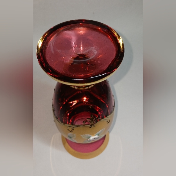 20" Glass Bohemian Style Hand Painted Vase Gold Enamelled Flowers - Picture 5 of 6